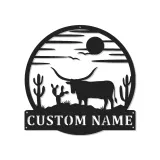 Cartel LED Texas Longhorn | Arte mural de metal para rancho | Decoración rústica occidental para vaqueros