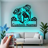 Insegna in metallo LED personalizzata con bulldog - Regalo per amanti dei cani e decorazione per soggiorno
