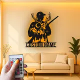 Cartel de metal personalizado de cazador y ciervo con luz LED regalo personalizado para entusiastas del aire libre decoración de man cave