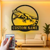 Cartel de metal personalizado con luz LED de dragón barbudo Regalo para amantes de reptiles Decoración de dormitorio o salón 3