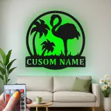 Cartel LED de flamenco personalizado | Arte mural de metal personalizado | Decoración tropical para patio y salón