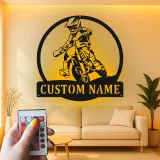 Personalisierte LED-Beleuchtung Metall-Wandkunst für Motocross-Fahrer – Einzigartiges Geschenk für Dirtbike-Enthusiasten, Garage oder Spielzimmer