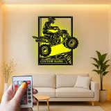 Cartel de metal personalizado con luz LED de conductor de ATV, regalo para entusiastas del off-road, decoración para garaje o man cave