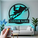 Custom Snowmobile LED Sign | Personalized Metal Wall Art | Winter Sports Decor for Cabin, Garage & Home