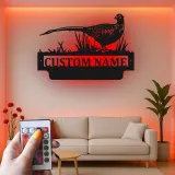 Pheasant Metal Wall Art with LED | Custom Name Sign for Hunters | Cabin & Lodge Decor | Ring-Necked Bird Silhouette