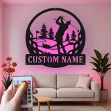 Decoración mural de metal LED de golf personalizada | Cartel con nombre de golfista para cueva masculina | Regalo decorativo retroiluminado para él