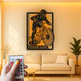 Personalized Mountain Biker LED Sign | Custom Metal Wall Art for Cyclist | Extreme Sports Decor Gift