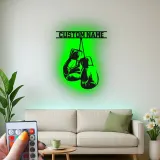 Personalisierte LED-beleuchtete Metall-Wandkunst mit Boxhandschuhen – Geschenk für Boxer, Fitnessstudio oder Männerhöhle 1