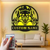 Insegna in metallo LED personalizzata con lupo - Regalo per lui, decorazione per man cave o sala giochi