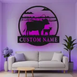 Décoration murale en métal personnalisée avec vache et veau en rétroéclairage - Cadeau pour agriculteurs - Décor de grange rustique