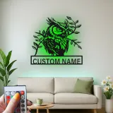 Arte murale LED in metallo con gufo reale | Insegna personalizzata con nome per amanti della natura | Decorazione realistica con silhouette di uccello selvatico
