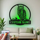 Insegna LED in metallo con gufo reale | Decorazione murale personalizzata per amanti della natura | Arredo rustico da baita