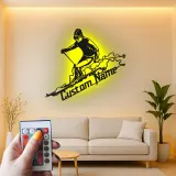 Custom Skier LED Metal Sign | Personalized Ski Lodge Decor | Illuminated Winter Sports Wall Art | Unique Athlete Gift