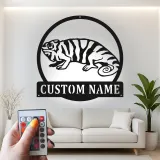 Décoration murale en métal personnalisée avec éclairage LED Chameleon pour les amoureux des reptiles - Cadeau unique pour la chambre