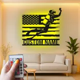 Scuba Diver American Flag LED Art | Personalized Metal Wall Decor | Custom Name Sign for Divers | Nautical Gift