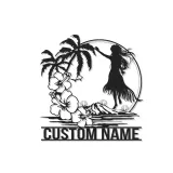 Insegna in metallo personalizzata con ballerina hula hawaiana e luce LED, regalo decorativo per interni tropicali
