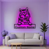 Custom Husky Led Light Metal Wall Art Personalized Dog Lover Gift Living Room Pet Decor 1
