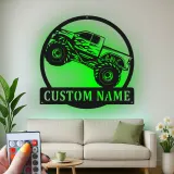 Personalisierte Monstertruck Metall-Schild | LED Licht Wandkunst | Männerzimmer-Dekoration & Geschenk für das Kinderzimmer | Offroad-Fahrzeug-Kunst
