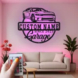 Panneau de garage LED personnalisé | Décoration murale en métal personnalisée | Décor automobile | Cadeau pour mécanicien