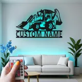 Insegna in metallo LED personalizzata per escavatore - Regalo per lui, decorazione per garage o laboratorio 2