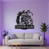 Décoration murale LED en métal jaguar personnalisé | Panneau prénom pour bureau et man cave | Déco prédateur de la jungle avec éclairage télécommandé