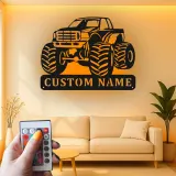 Insegna in Metallo Monster Truck Personalizzata | Luce LED da Parete Personalizzata per Stanza dei Bambini | Decorazione Veicolo Fuoristrada | Regalo per Ragazzi