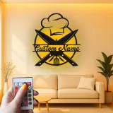 Décoration murale en métal personnalisée Chapeau de Chef et Ustensiles avec rétroéclairage LED