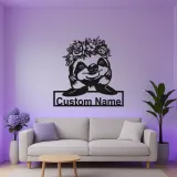 Insegna con Nome Personalizzata di Bradipo con LED | Insegna in Metallo Personalizzata | Decorazione per Nursery e Stanza dei Bambini | Luce Animale Floreale