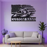Custom Snowmobile Metal Sign | Personalized American Flag LED Art | Winter Sports Decor for Garage | Snowmobiler Gift for Him