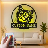Insegna in metallo personalizzata con luce LED per gatti - Regalo per amanti dei gatti, decorazione per camera da letto o soggiorno