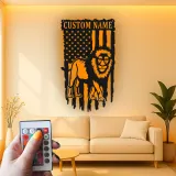 Custom Lion American Flag Metal Sign | LED Patriotic Wall Art for Office & Home | Personalized Wildlife Decor Gift for Him