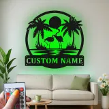 Insegna LED fenicottero personalizzata | Arte da parete in metallo per patio e piscina | Decorazione tropicale con palma
