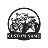 Personalized Monster Truck LED Sign | Custom Rhino Metal Wall Art | Boys Room & Man Cave Decor | Off-Road Name Plaque