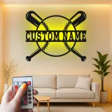 Insegna in metallo LED personalizzata con baseball - Regalo per appassionati di sport e decorazione per sala giochi