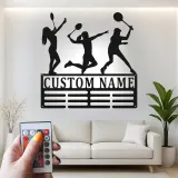 Porte-médailles personnalisé tennis | Décoration murale LED pour joueuse | Déco métal sport pour coach ou chambre d’équipe