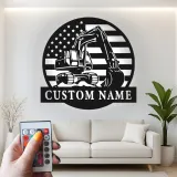 Cartel de metal LED personalizado de excavadora - Regalo para amante de la construcción - Decoración de cueva de hombre o garaje