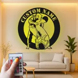 Décoration murale en métal personnalisée avec éclairage LED Jiu Jitsu Grapplers - Cadeau pour passionnés d'arts martiaux - Décor pour gym ou dojo