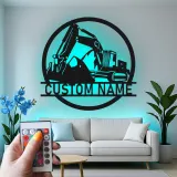 Cartel de metal LED personalizado de excavadora para regalo de construcción para él, decoración de garaje u oficina 1