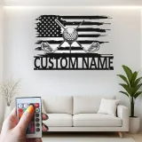 Custom Golf Name Sign | LED Metal Wall Art with American Flag | Personalized Golfer Gift for Man Cave | Patriotic Garage Decor
