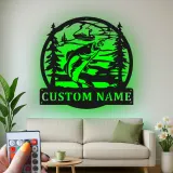 Insegna in metallo personalizzata per pesca con luce LED | Insegna con nome del pescatore | Decorazione per casa al lago e baita