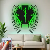 Insegna LED Star of Life | Arte in metallo personalizzata per EMT e paramedici | Simbolo medico con ali d'angelo | Regalo per primo soccorritore e decorazione per cliniche