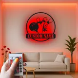Insegna in metallo LED personalizzata con birilli da bowling - Regalo per appassionati di bowling e decorazione per sala giochi