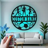 Insegna in metallo personalizzata con luce LED per calciatori, regalo personalizzato per appassionati di calcio, decorazione per sala giochi