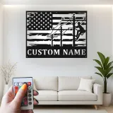 Cartel de metal personalizado para liniero | Arte LED con bandera americana personalizada | Regalo para electricista y decoración patriótica para trabajador de servicios públicos