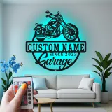 Décoration murale en métal LED personnalisée pour garage de moto - Cadeau personnalisé pour motards, décoration de man cave ou de garage