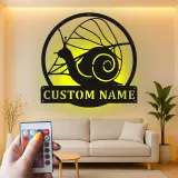 Enseigne personnalisée escargot de jardin | Décoration murale LED en métal pour terrasse | Déco nature avec prénom | Cadeau extérieur pour jardinier