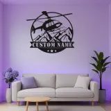 Custom Helicopter Metal Sign with LED | Personalized Pilot Gift | Aviation Wall Art for Office & Man Cave