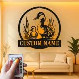 Custom Duck Family Led Light Metal Wall Art Personalized Nature Lover Gift Living Room or Nursery Decor