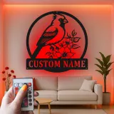 Cartel de metal LED de pájaro cardenal personalizado, regalo para amantes de la naturaleza, decoración de sala de estar o jardín