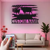 Décoration murale en métal personnalisée avec vache et veau en rétroéclairage - Cadeau pour agriculteurs - Décor de maison de campagne rustique